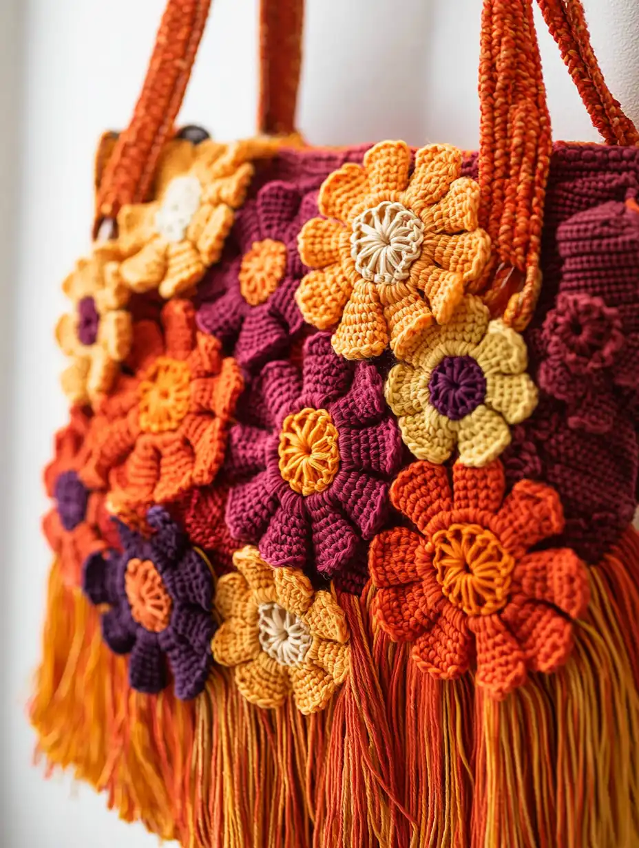 Boho Puff Flower Fringe Bag