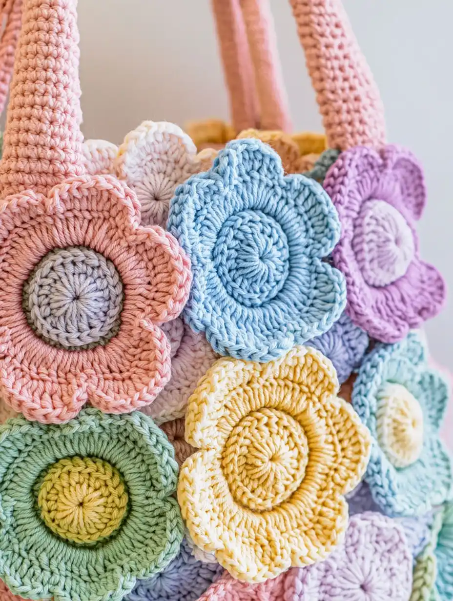 Pastel Rainbow Puff Flower Tote